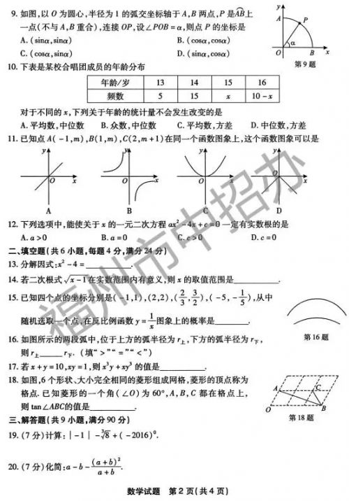 2016年福州市中考试卷及参考答案全部出炉！（2）