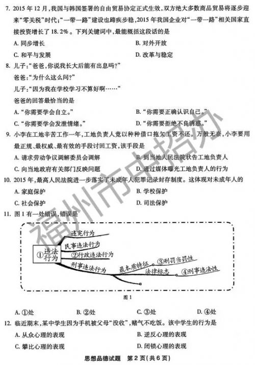 2016年福州市中考试卷及参考答案全部出炉！（5）