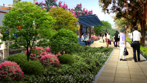 福州铜盘路将建滨河带状公园 首次使用紫藤花化道路