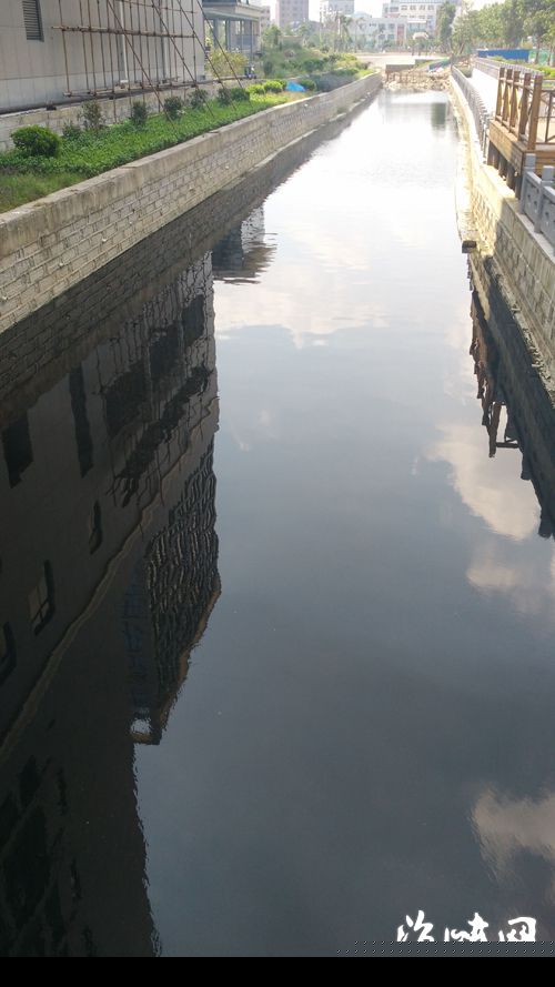 这段防洪渠水黑如浓墨，散发恶臭 &nbsp;