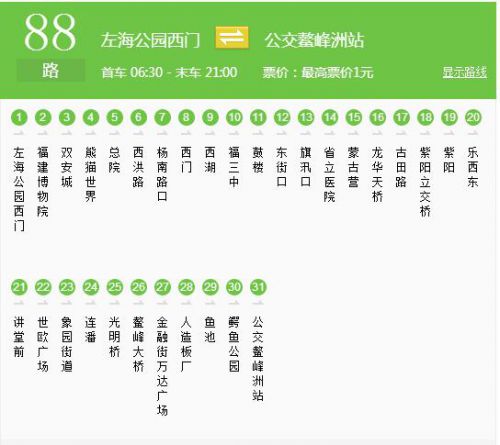 福州88路公交线路从24日起 取消9个站点