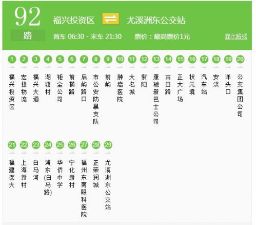 福州92路公交线路将调整 改行群众路、八一七路