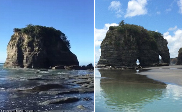 新西兰著名大象石 受7.8级地震影响失去象鼻