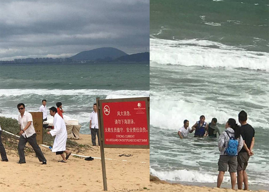 王思聪海滩游泳自带救生员