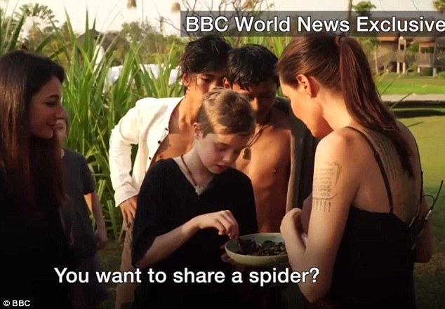 安吉丽娜朱莉带孩子访柬埔寨大胆吃蜘蛛蝎子【图】