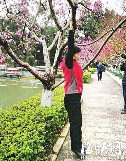 福州市西湖游客 竟拿桃树当健身器 