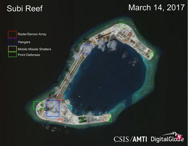 南海局势最新情况 美智库：中国在南海三大岛礁军事设施全面完工