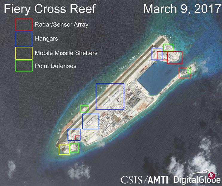 南海局势最新情况 美智库：中国在南海三大岛礁军事设施全面完工