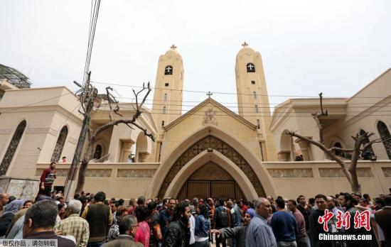 埃及坦塔市一教堂附近4月9日发生爆炸。爆炸发生在科普特基督徒(Coptic Christians)举行宗教活动之时。图为坦塔市的事发教堂。