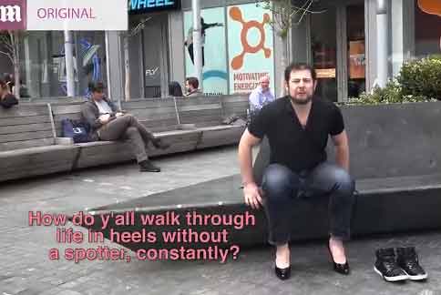 笑翻！纽约三名男子在街头体验穿高跟鞋走路