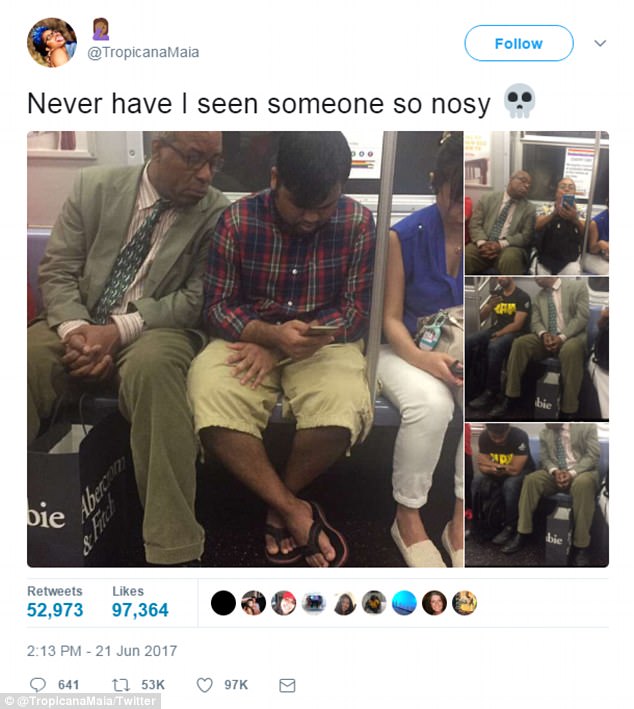 纽约一地铁乘客“竭尽全力”窥探邻座人手机内容