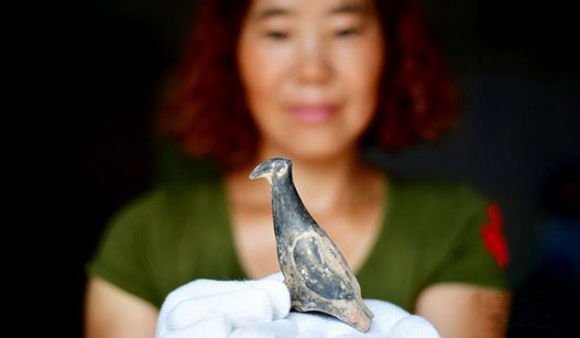 河南新砦遗址出土3800年前彩绘陶鸟