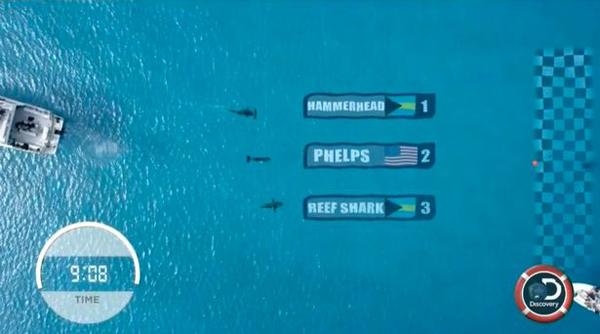 “飞鱼”菲尔普斯百米对战大白鲨 两秒之差落败