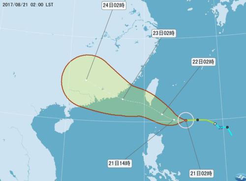 台风“天鸽”朝台湾南部袭来 或带来局部大雨