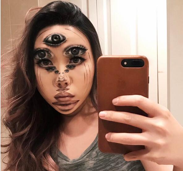 加拿大女化妆师画的奇葩妆容，不敢直视