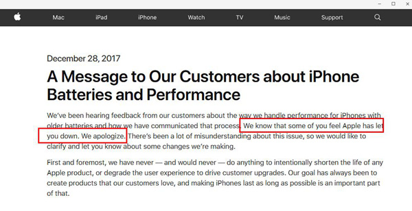 苹果公司就“电池门”道歉：对不起 让你们失望了