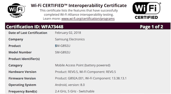 终于来了！三星S8 Active安卓8.0版通过Wi-Fi联盟认证