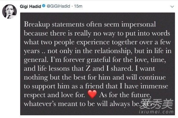 Zayn Malik与超模女友Gigi Hadid宣布分手 吉吉和泽恩恋情回顾