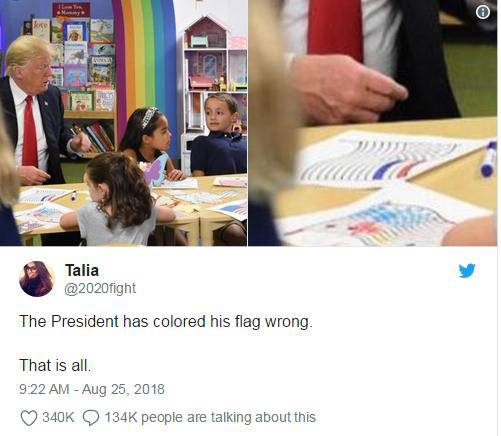 特朗普涂错国旗颜色怎么回事 特朗普教小朋友画国旗出了个大糗