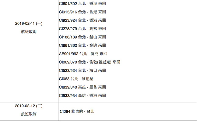 台湾华航罢工情况更新:10日取消24航班 11日取消27班