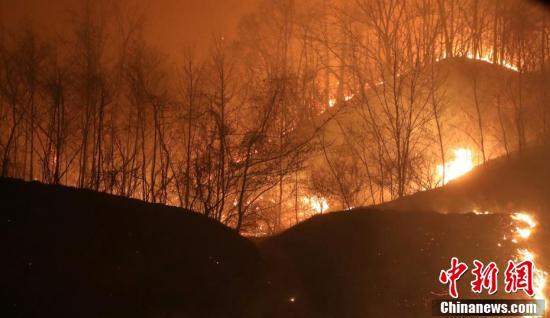 韩国发生山火 森林成片燃烧火光冲天