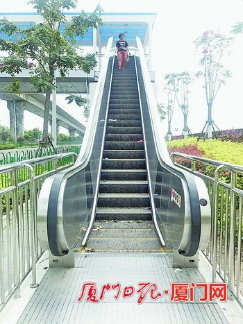 厦门集美区园博苑站天桥长期无人管养 自动扶梯像摆设