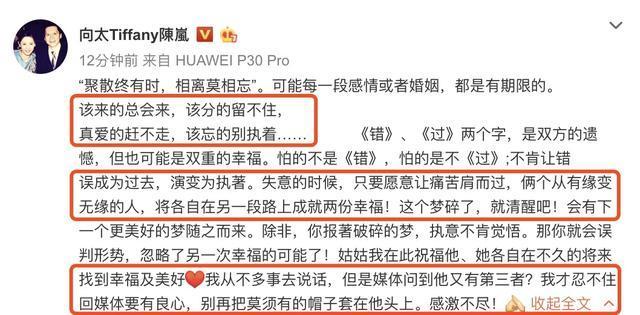 向太回应马伊琍离婚却被骂大嘴巴，发文称不愿文章被冤枉有第三者