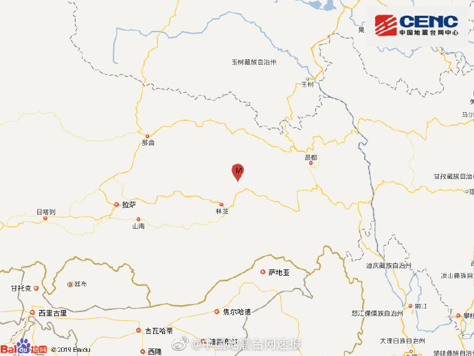 西藏林芝市波密县发生4.1级地震 震源深度7千米