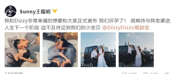 王阳明宣布老婆怀孕 王阳明老婆怀孕多久了