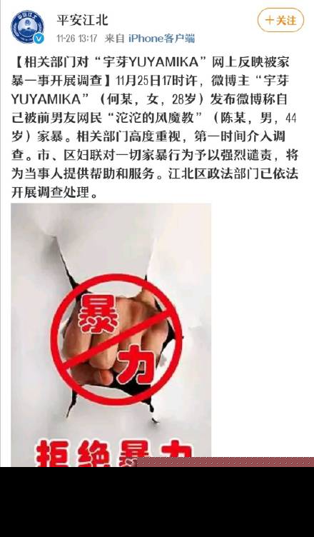重庆妇联介入宇芽被家暴事 重庆警方回应网友遭家暴 papi酱公司回应宇芽被家暴