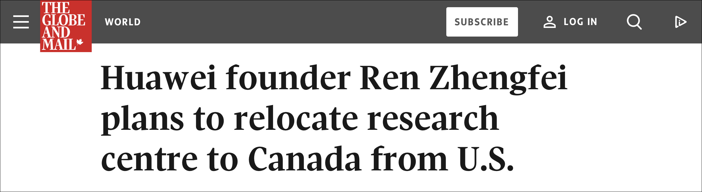 任正非：将把华为美国研发中心迁往加拿大