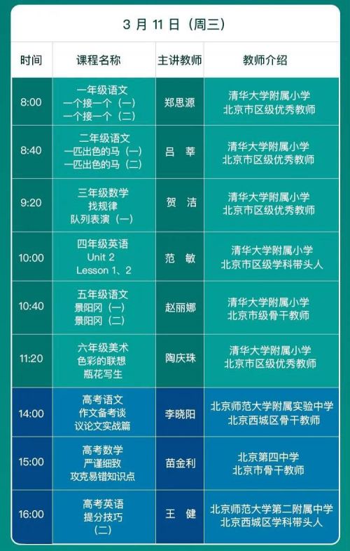 3月11日中国教育电视台cetv4同上一堂课课程表 cetv4直播在线手机入口