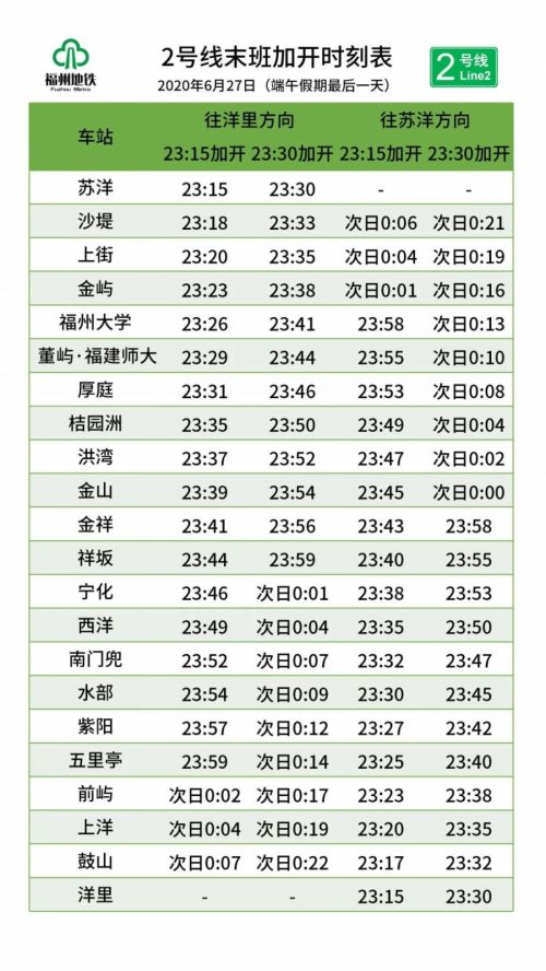 端午假期福州地铁运营时间有变！加开列车时刻表来啦！